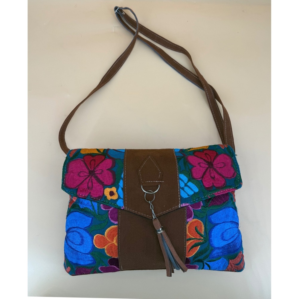 Unbranded Crossbody Bag Women‎ Medium Multi Good Floral Embroidered Boho Tassel